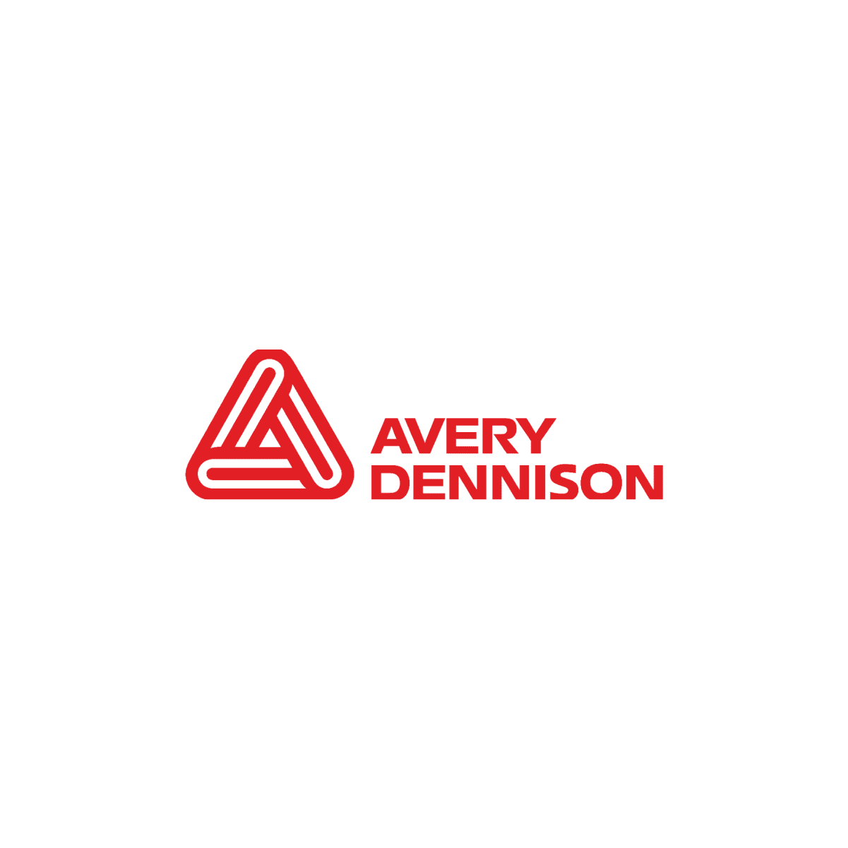 A red and white logo of avery dennison.