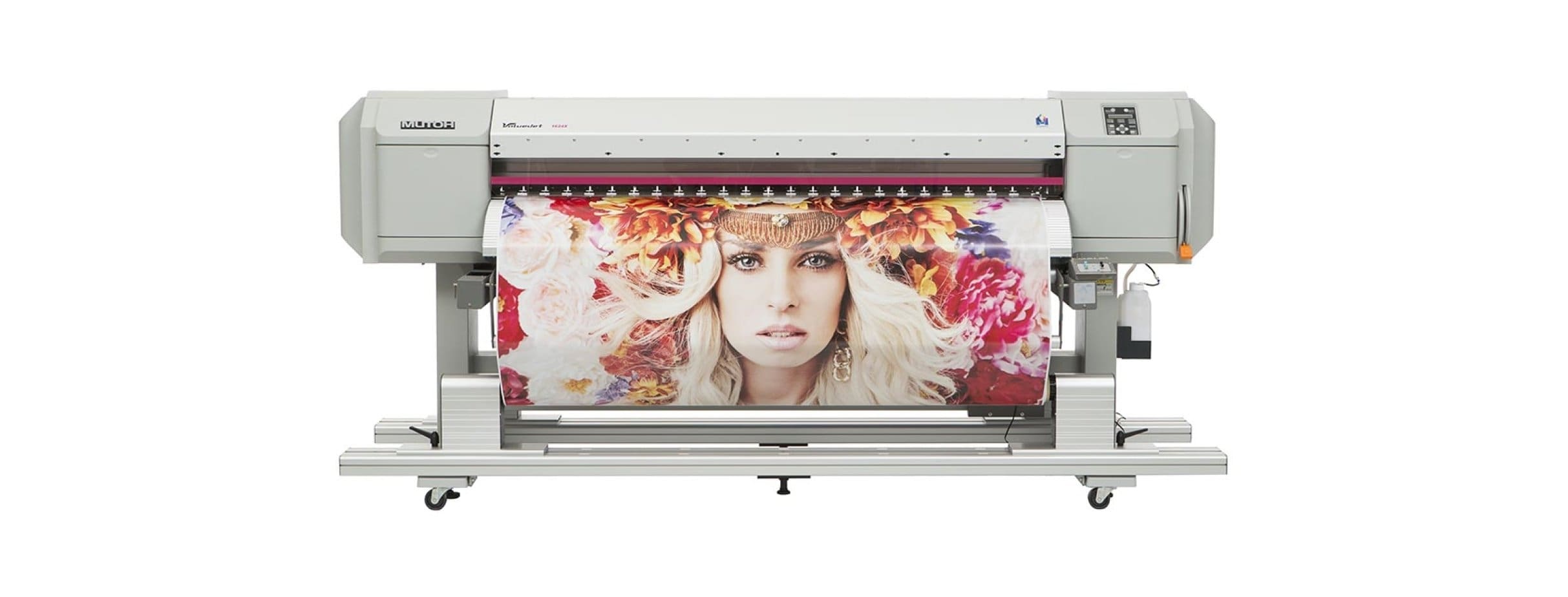 A large printer with a picture of a woman on it.