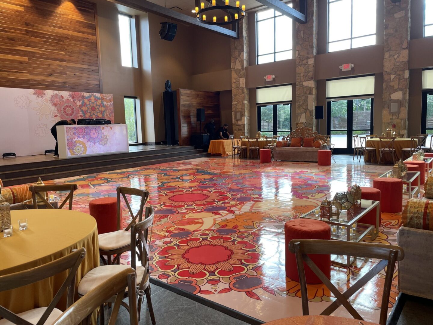 A large room with many chairs and tables